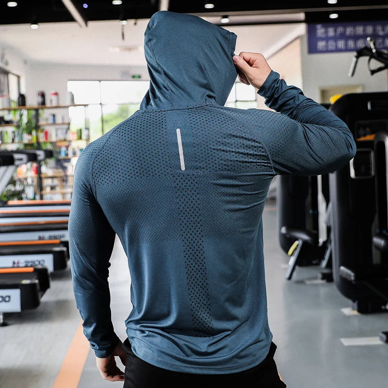 Men's Sport T-shirts Hoodie Fitness Running Shirts Tops Long Sleeve Workout Male Tops Tee Sportwear Training Sweatshirt Men