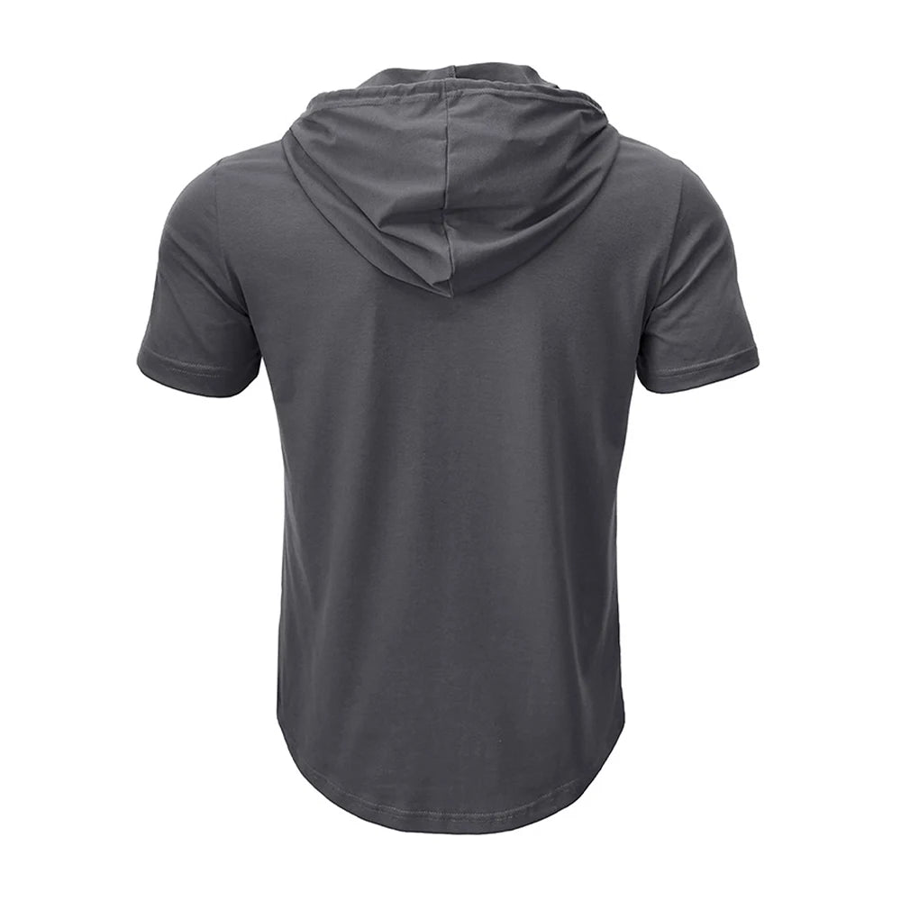 Men T Shirts  Summer Slim Fitness Hooded Short-Sleeved Bodybuilding Quick Dry Tshirt Male Gym Clothes Breathable Sports Tops
