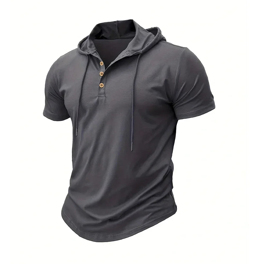 Men T Shirts  Summer Slim Fitness Hooded Short-Sleeved Bodybuilding Quick Dry Tshirt Male Gym Clothes Breathable Sports Tops
